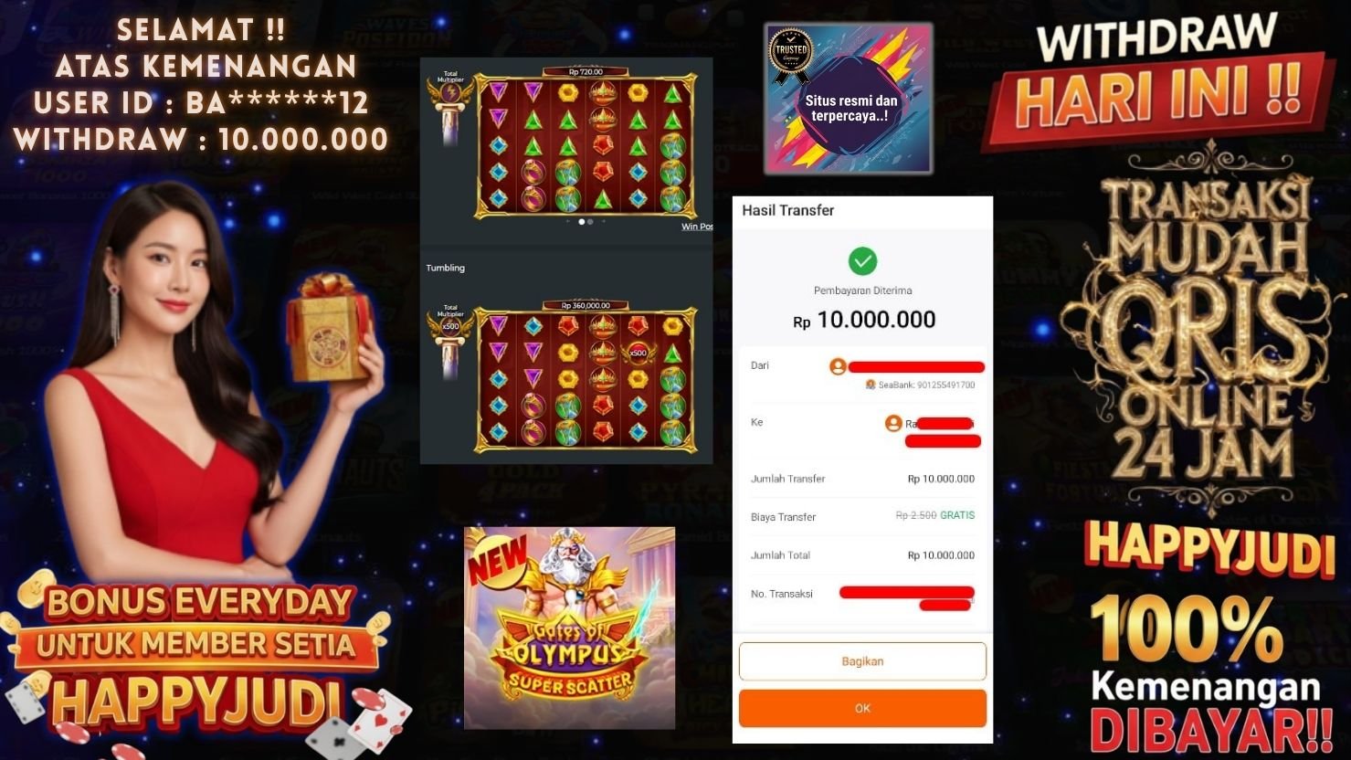 HAPPYJUDI JACKPOT SLOT GATES OF OLYMPUS SUPER SCATTER